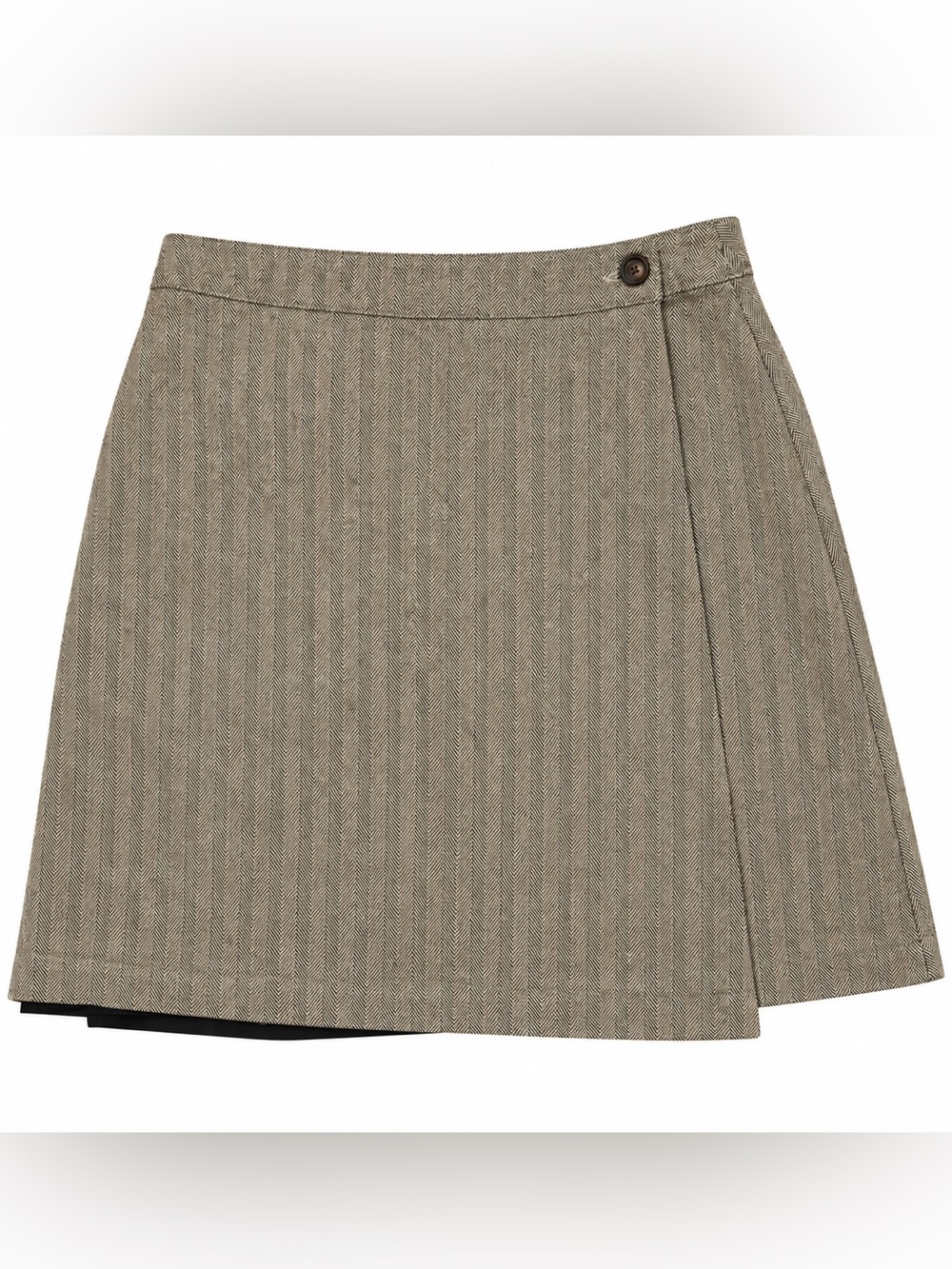 Vintage 90s GAP Herringbone Mini Wrap Skirt Brown Beige A-Line Size 2